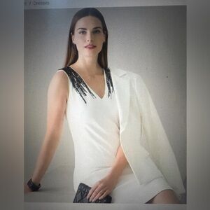 White House Black Market White Dress with Black Sequin Accents 8 cream